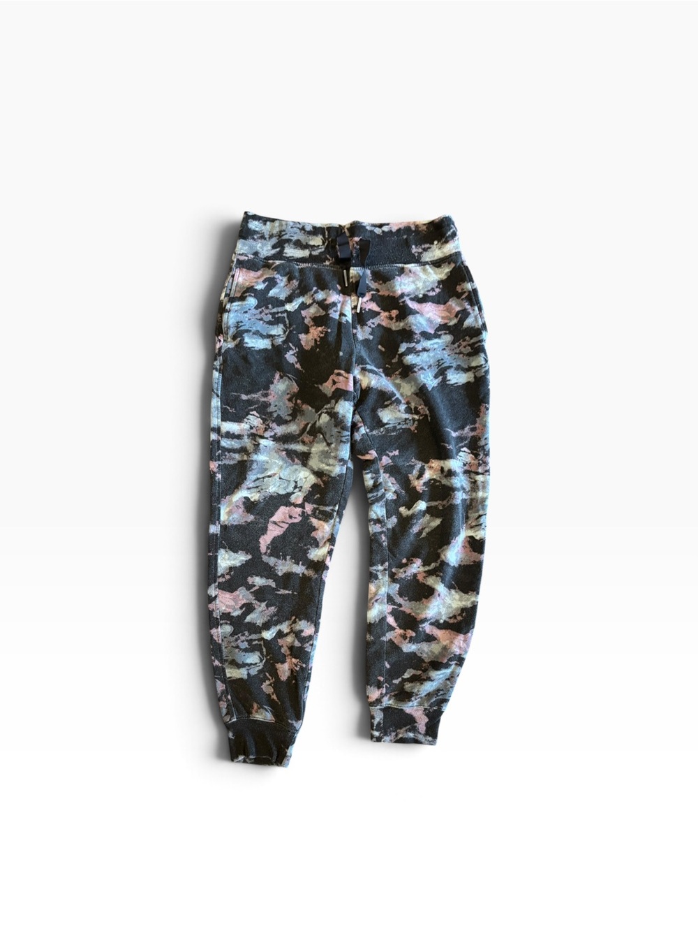 Athleta Black Joggers with Pastel Tie-Dye Accents